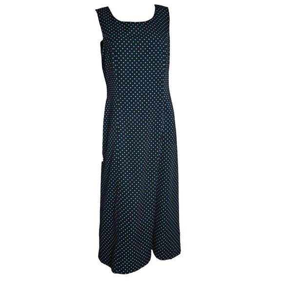 Studio I Dress Womens Size 10 Black Blue Polka Dot Sleeveless Zip Back Pencil - Picture 1 of 7